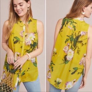 Anthropologie Maeve DUCHESS Yellow Gold Floral Sleeveless Buttondown  22 W